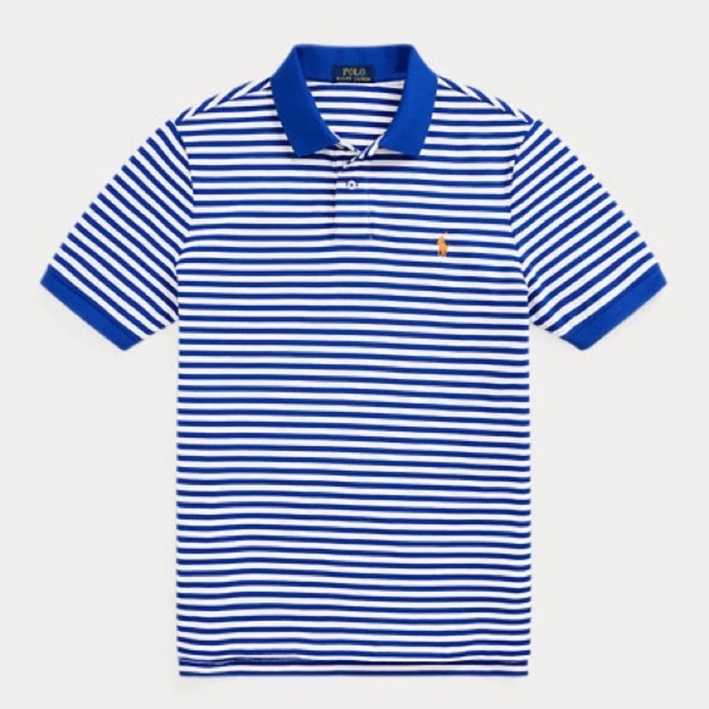 Ralph Lauren Blue and White Striped Polo Shirt Classic Fit Striped Mesh Sz 2xl